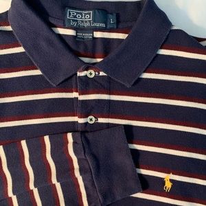 Polo Ralph Lauren Mesh Long Sleeve Polo Striped Navy, Burgundy,Cream Size Large